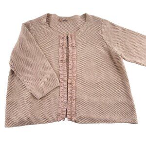 Kelly‎ By Clinton Kelly Women's Cardigan Sweater Ruffle Beige 3/4 Sleeve Size 1X